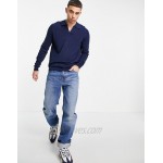 DESIGN knitted cotton notch neck sweater in navy