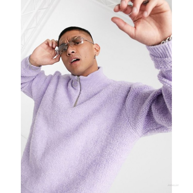 DESIGN knitted half zip sweater in plush texture