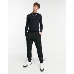 DESIGN knitted muscle fit crew neck sweater in black