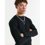 DESIGN knitted muscle fit crew neck sweater in black