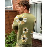 DESIGN knitted oversized sweater with floral design in khaki