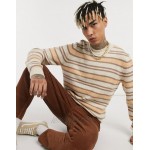 DESIGN knitted oversized textured stripe sweater in orange