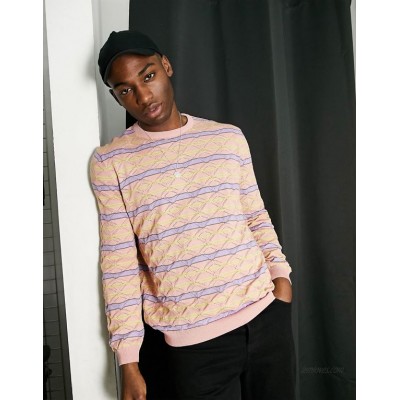  DESIGN knitted pointelle sweater with stripe design in pink  