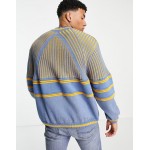 DESIGN knitted rib sweater with contrast stripe in blue