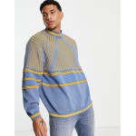 DESIGN knitted rib sweater with contrast stripe in blue