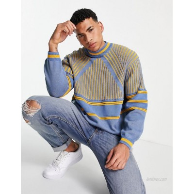  DESIGN knitted rib sweater with contrast stripe in blue  