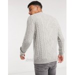 DESIGN lambswool cable knit crew neck sweater in light gray