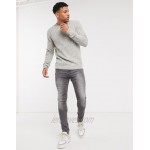 DESIGN lambswool cable knit crew neck sweater in light gray