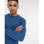 DESIGN muscle fit basket stitch crew neck sweater in blue
