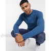  DESIGN muscle fit basket stitch crew neck sweater in blue  