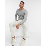 DESIGN muscle fit basket stitch crewneck sweater in light gray