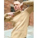 DESIGN muscle fit ribbed roll neck sweater in camel