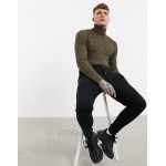 DESIGN muscle fit ribbed roll-neck sweater in tan