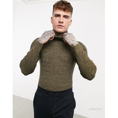  DESIGN muscle fit ribbed roll-neck sweater in tan  