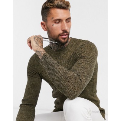  DESIGN muscle fit ribbed sweater in tan twist  