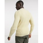 DESIGN muscle fit ribbed turtle neck sweater in oatmeal