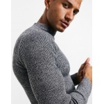 DESIGN muscle fit ribbed turtleneck sweater in black and white twist