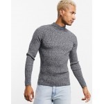 DESIGN muscle fit ribbed turtleneck sweater in black and white twist