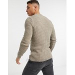 DESIGN muscle fit waffle knit sweater in oatmeal
