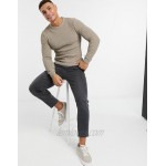 DESIGN muscle fit waffle knit sweater in oatmeal