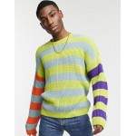 DESIGN oversized fisherman ribbed sweater with mixed stripes