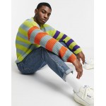 DESIGN oversized fisherman ribbed sweater with mixed stripes