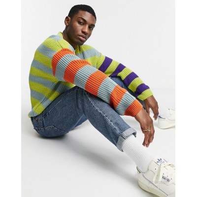  DESIGN oversized fisherman ribbed sweater with mixed stripes  