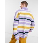 DESIGN oversized funnel neck fisherman ribbed sweater in multi color stripe