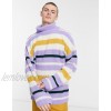 DESIGN oversized funnel neck fisherman ribbed sweater in multi color stripe  