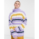 DESIGN oversized funnel neck fisherman ribbed sweater in multi color stripe