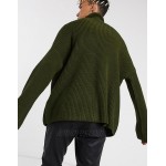 DESIGN oversized funnel neck sweater in khaki