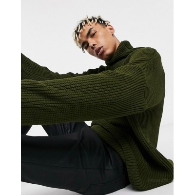  DESIGN oversized funnel neck sweater in khaki  