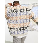 DESIGN oversized knit sweater with embroidered Aztec pattern