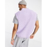 DESIGN oversized knitted half zip sweater vest in purple