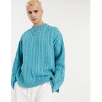 DESIGN oversized knitted plated cable sweater in blue