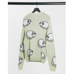 DESIGN oversized textured sweater with sheep design in sage green