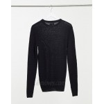 DESIGN Tall muscle fit waffle knit sweater in black