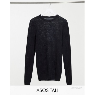  DESIGN Tall muscle fit waffle knit sweater in black  