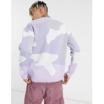 DESIGN texture knit sweater in camo design in lilac tones