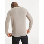 Jack & Jones Essentials washed sweater with rolled hem in beige