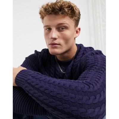 New Look cable knit detail sweater in navy  