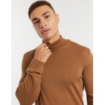 New Look roll neck knitted sweater in camel
