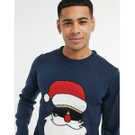 Only & Sons Christmas sweater with santa in navy