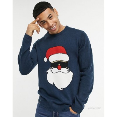 Only & Sons Christmas sweater with santa in navy  