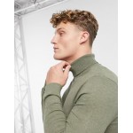 Topman knitted roll neck sweater in green