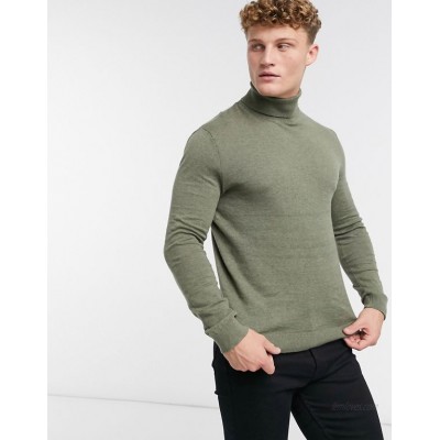 Topman knitted roll neck sweater in green  