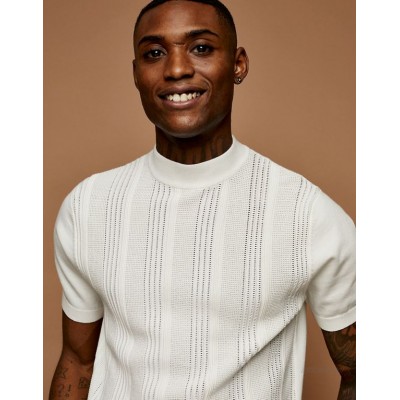 Topman stitch knit turtleneck sweater in white  