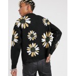 DESIGN knit oversized sweater with floral design in black