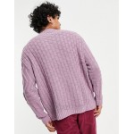 DESIGN knit sweater with cable patchwork in pale purple
