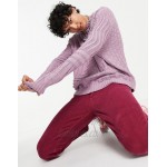 DESIGN knit sweater with cable patchwork in pale purple